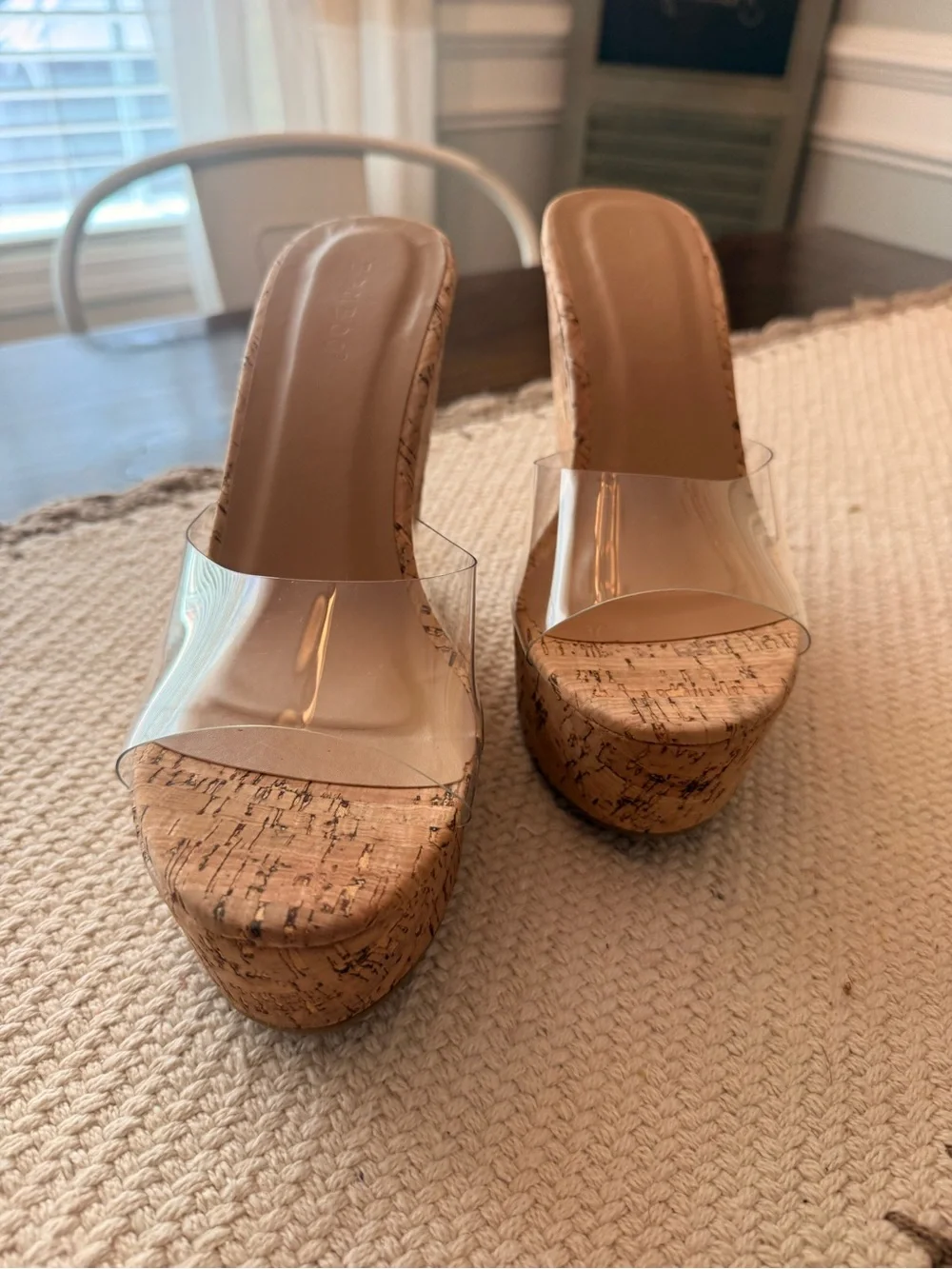 Bamboo Womens Cork Wedges with a Clear Strap Sz 10
